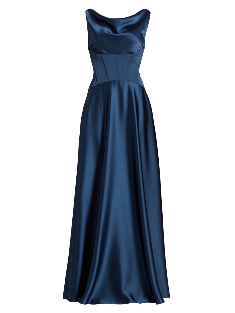 NWT Amsale Satin Drop-Waist Cowl-Neck Maxi Dress - French Blue - 4